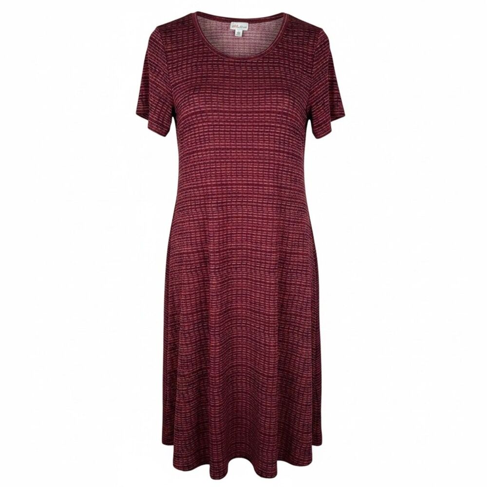LuLaRoe Jessie Dress Women's 2XL Burgundy Stripe Swing Stretch Midi NWT Plus